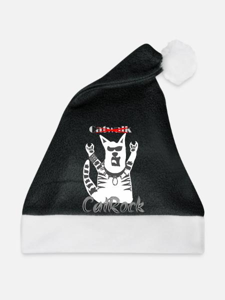 Witzige Rocker Katze Pommesgabel Heavy Metal - Weihnachtsmütze - Schwarz/Weiß - Vorne