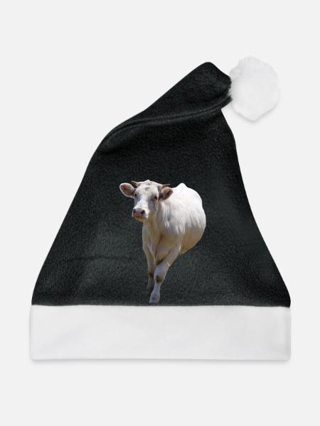 Personalisiertes Kuh-T-Shirt Geschenk für Bauern - Weihnachtsmütze - Schwarz/Weiß