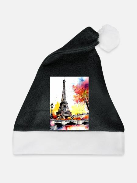 Eiffelturm im Herbst Aquarell - Weihnachtsmütze - Schwarz/Weiß
