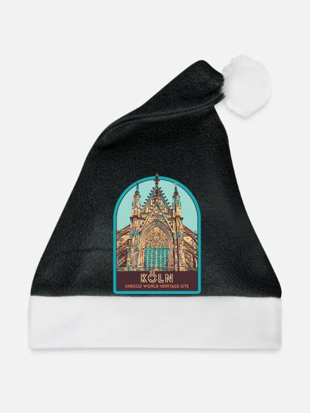 Illustration Fassade Dom Köln, Deutschland - Weihnachtsmütze - Schwarz/Weiß