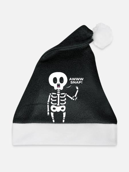 Knochenbruch Halloween Skelett Knochen Armbruch - Weihnachtsmütze - Schwarz/Weiß - Vorne