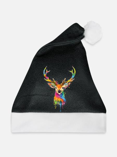 Bunter Hirschkopf im Graffiti-Look - Weihnachtsmütze - Schwarz/Weiß