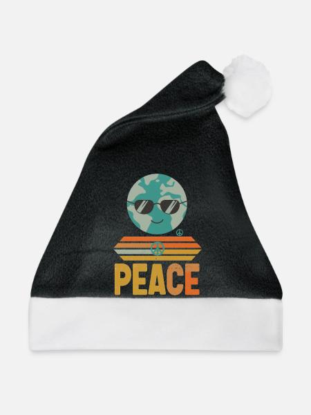 Erde mit Peace-Sonnenbrille Retro - Weihnachtsmütze - Schwarz/Weiß