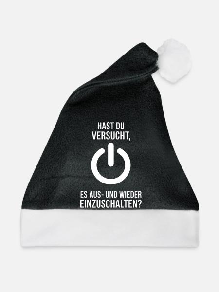 Neustart Motiv: Power Knopf - Weihnachtsmütze - Schwarz/Weiß