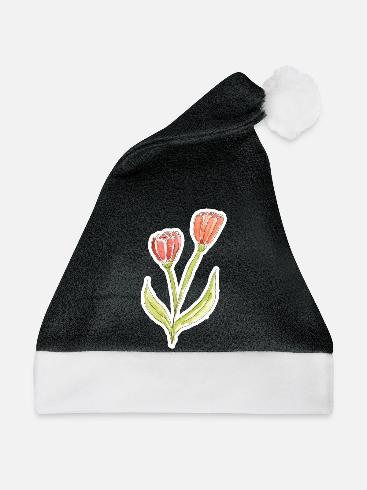 Wasserfarbene Tulpe - Weihnachtsmütze - Schwarz/Weiß - Vorne