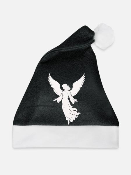 Engel Silhouette mit Flügeln - Weihnachtsmütze - Schwarz/Weiß