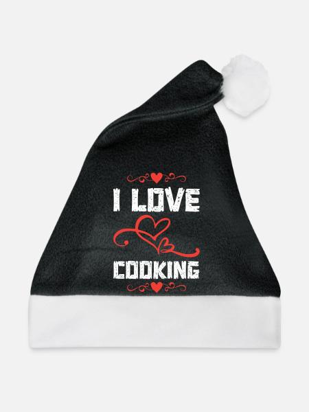 Ich liebe Kochen Herzen - Weihnachtsmütze - Schwarz/Weiß