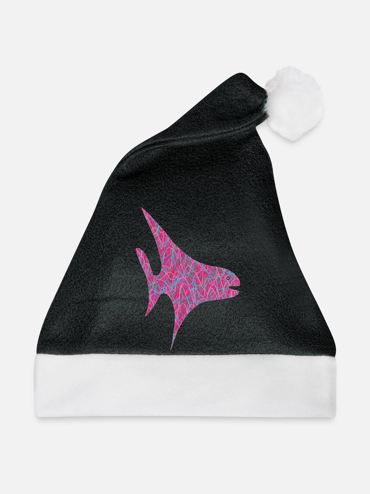Neon Scribble Fisch Muster - Weihnachtsmütze - Schwarz/Weiß - Vorne