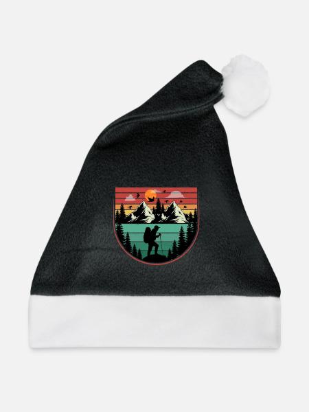 Wandern Retro Sonnenuntergang Wanderer Wanderer - Weihnachtsmütze - Schwarz/Weiß - Vorne