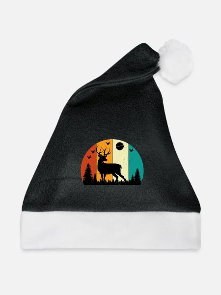 Retro Sunset Hirsch Lustige Jagd Humor - Weihnachtsmütze - Schwarz/Weiß - Vorne