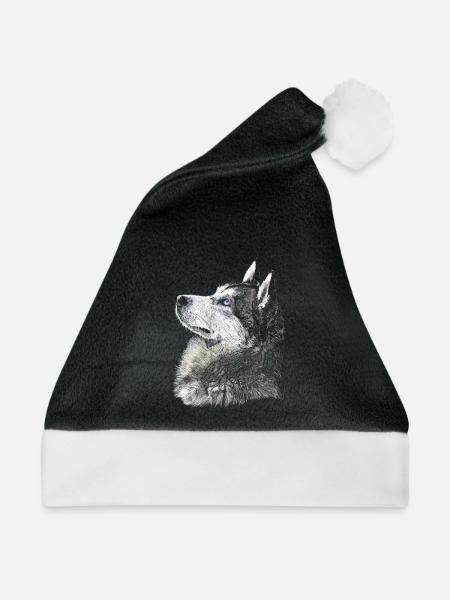 Husky - Weihnachtsmütze - Schwarz/Weiß - Vorne
