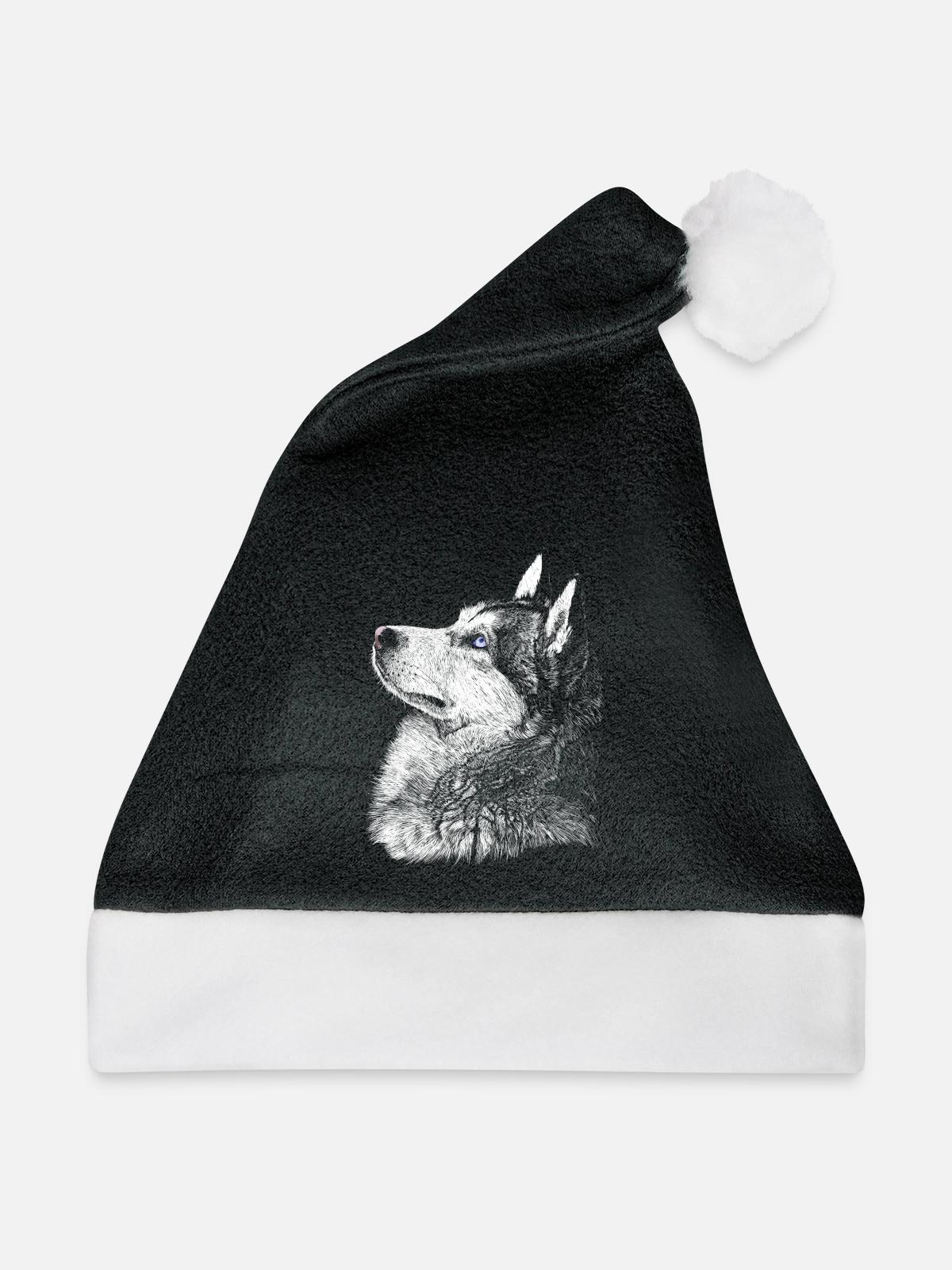 Husky - Weihnachtsmütze - Schwarz/Weiß - Vorne