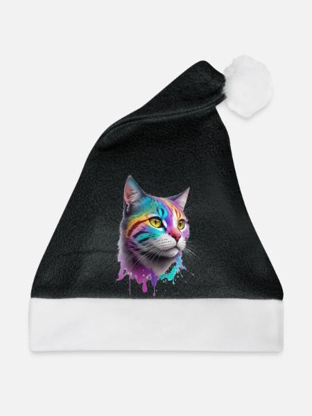 Katze - Weihnachtsmütze - Schwarz/Weiß