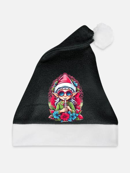 Elfe mit Flöte - Weihnachtsmütze - Schwarz/Weiß