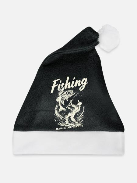 Fishing makes me happy - Weihnachtsmütze - Schwarz/Weiß