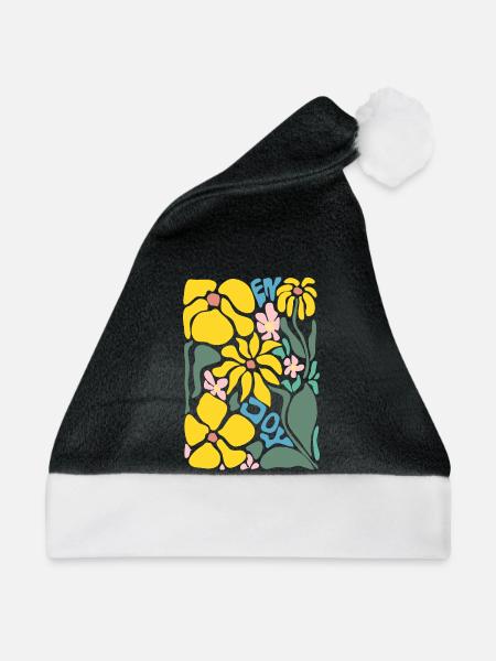 Gute Laune Blumen - gelb - Weihnachtsmütze - Schwarz/Weiß