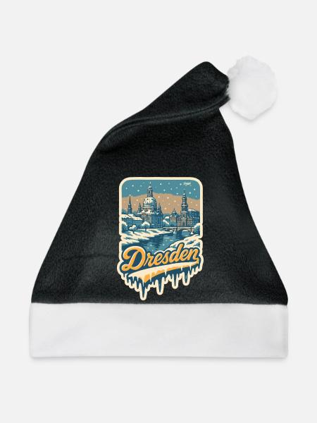 Winterliches Dresden – Altstadt im Schnee - Weihnachtsmütze - Schwarz/Weiß