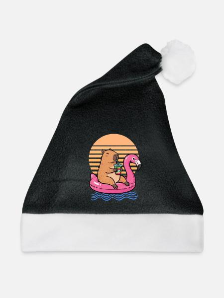 Capybara auf rosa Flamingo - Weihnachtsmütze - Schwarz/Weiß