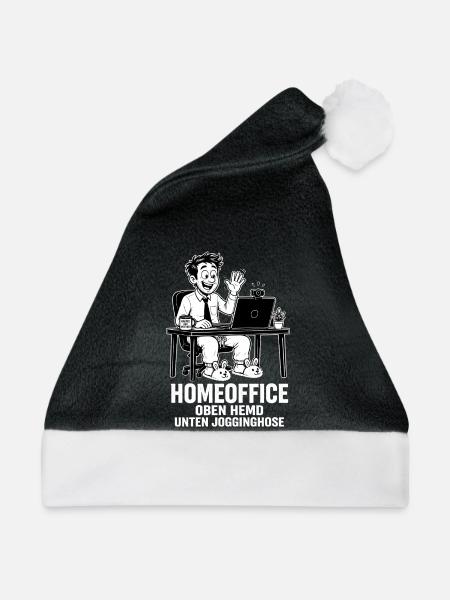 Homeoffice-Style – Oben Hemd unten Jogginghose - Weihnachtsmütze - Schwarz/Weiß