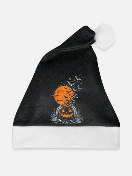 Kürbislaterne mit Fledermausschwarm - Weihnachtsmütze - Schwarz/Weiß