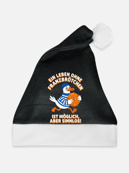 Franzbrötchen Spruch - Lustige Hamburg Möwe - Weihnachtsmütze - Schwarz/Weiß - Vorne
