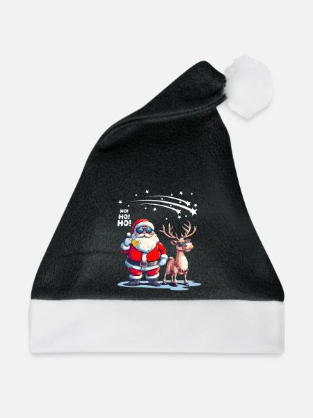 Cooler Weihnachtsmann mit Rentier sagt Ho Ho Ho - Weihnachtsmütze - Schwarz/Weiß