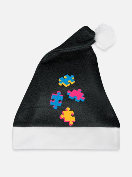vier Puzzleteile - Weihnachtsmütze - Schwarz/Weiß
