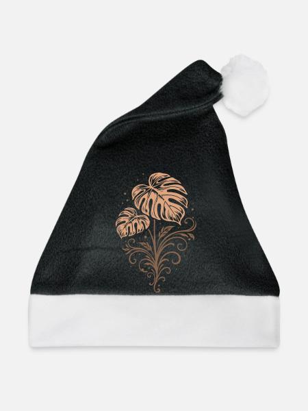 Monstera – Botanisches Boho Naturmotiv - Weihnachtsmütze - Schwarz/Weiß