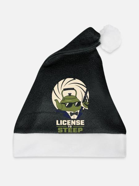 License to Steep – Teekanne Geheimagent Humor - Weihnachtsmütze - Schwarz/Weiß - Vorne
