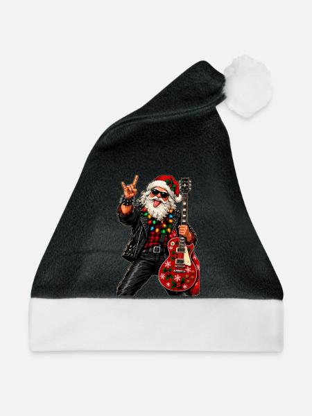 Santa Rock Weihnachtsgitarre - Weihnachtsmütze - Schwarz/Weiß
