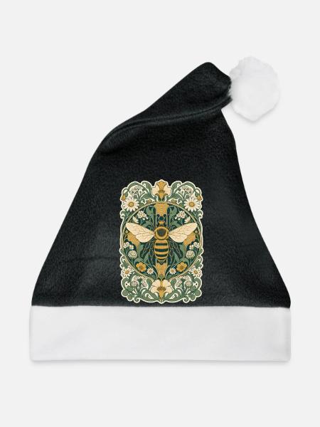 Jugendstil-Honigbiene im Blumenrahmen - Weihnachtsmütze - Schwarz/Weiß