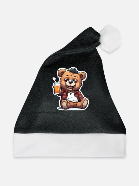 Lässiger Teddy mit Bier - Weihnachtsmütze - Schwarz/Weiß
