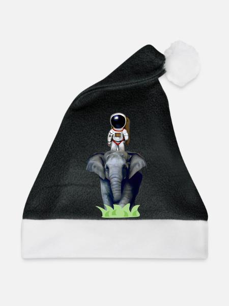 Astronaut auf Elefanten-Abenteuer - Weihnachtsmütze - Schwarz/Weiß