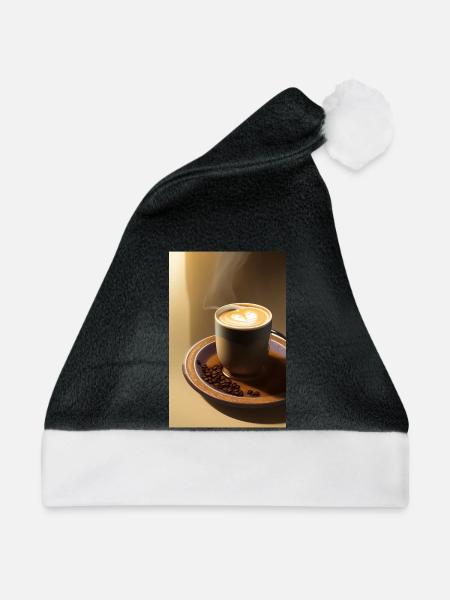 Kaffee, Kaffeebohnen - Weihnachtsmütze - Schwarz/Weiß
