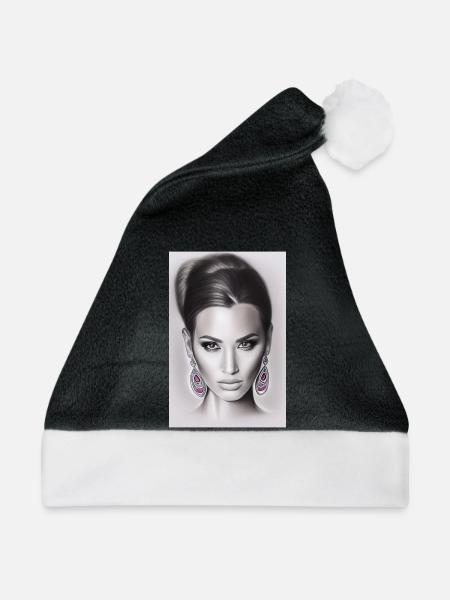 Frau mit Ohrring - Weihnachtsmütze - Schwarz/Weiß