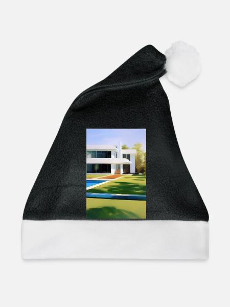 Weiße Villa mit Pool - Weihnachtsmütze - Schwarz/Weiß