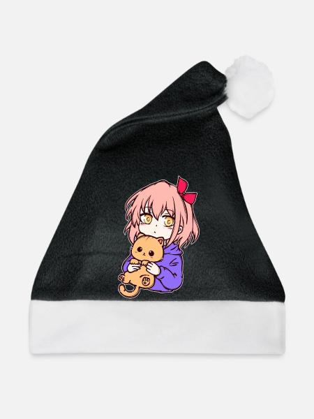 Anime Mädchen Manga Zeichentrick Comic Mangastyle - Weihnachtsmütze - Schwarz/Weiß