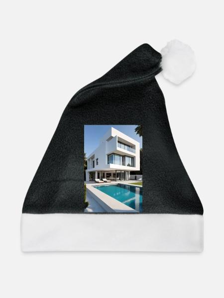 Weiße Villa mit Pool - Weihnachtsmütze - Schwarz/Weiß