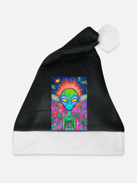 Psychedelischer Alien Neon Garten - Weihnachtsmütze - Schwarz/Weiß