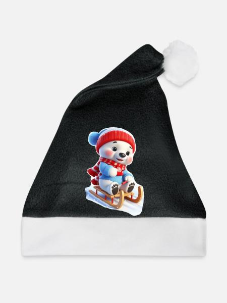 Winterbär auf Schlitten - Weihnachtsmütze - Schwarz/Weiß - Vorne
