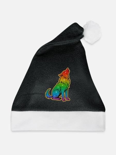 Heulender Regenbogenwolf Glitter Silhouette - Weihnachtsmütze - Schwarz/Weiß