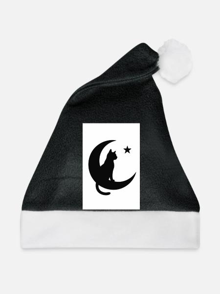 Mondkatze auf Mondschatten - Weihnachtsmütze - Schwarz/Weiß - Vorne