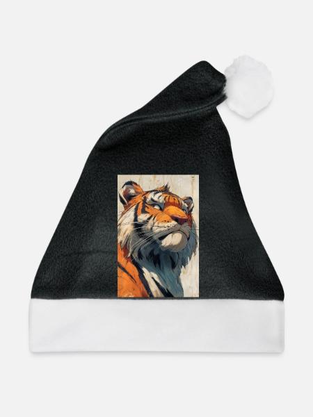 Illustration eines Tigers - Weihnachtsmütze - Schwarz/Weiß