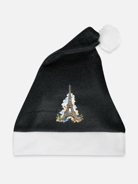 Wasserfarbe Eiffelturm Impression - Weihnachtsmütze - Schwarz/Weiß - Vorne