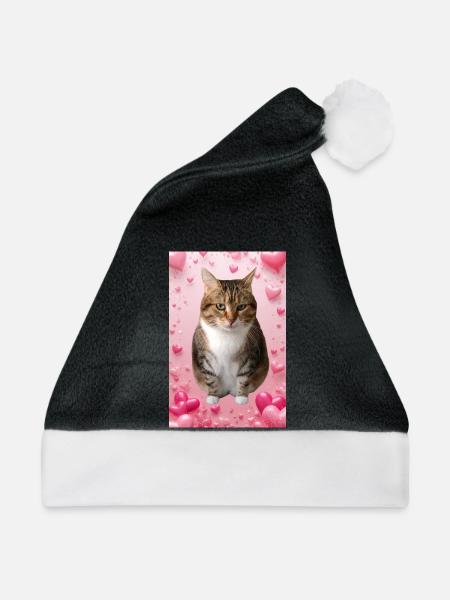 Missty-Katze mit Herzen - Weihnachtsmütze - Schwarz/Weiß