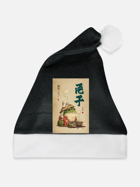 Frosch-Samurai im Seidenmantel mit Tee - Weihnachtsmütze - Schwarz/Weiß