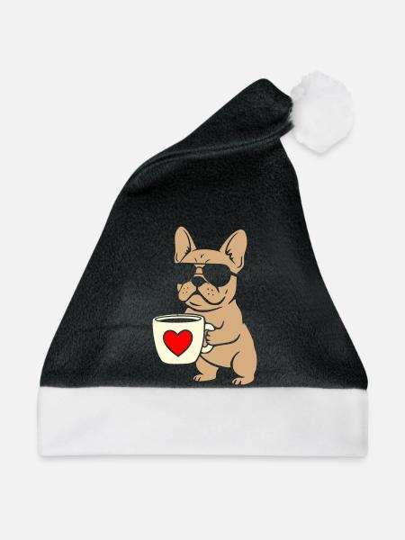 Frenchie Kaffee Flat Design - Weihnachtsmütze - Schwarz/Weiß