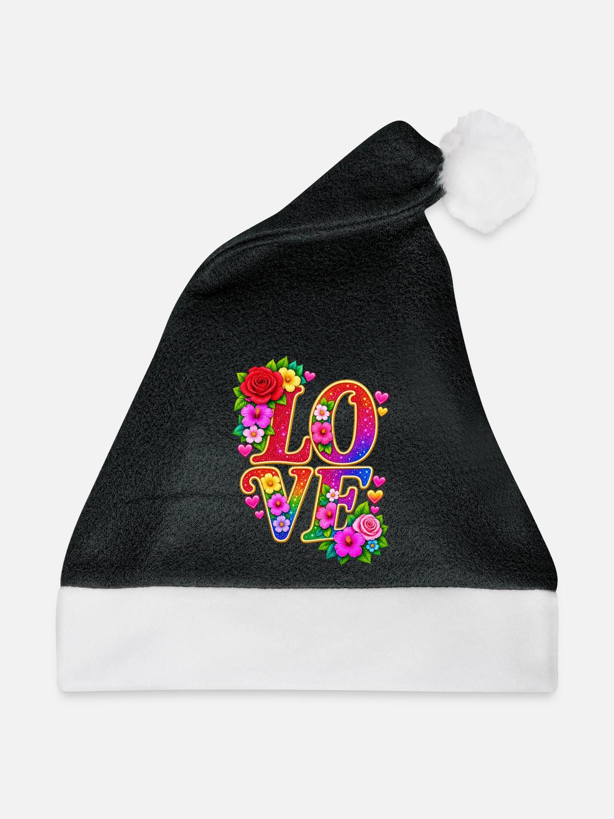 LIEBE Rainbow Floral - Weihnachtsmütze - Schwarz/Weiß - Vorne