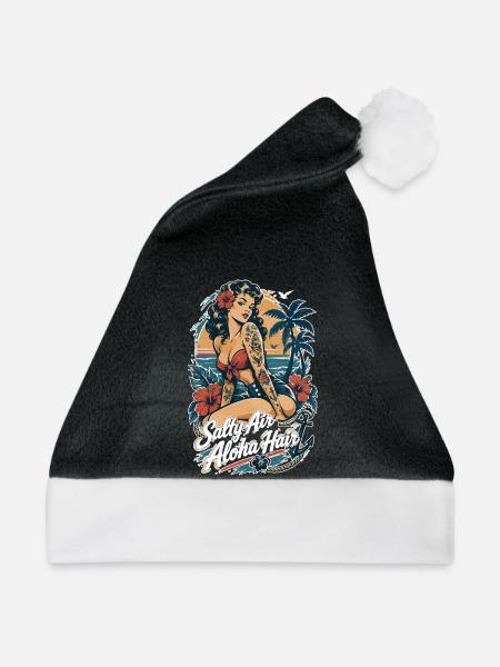 Salty Air Aloha Hair Pin-Up im Sailor Jerry Stil - Weihnachtsmütze - Schwarz/Weiß - Vorne