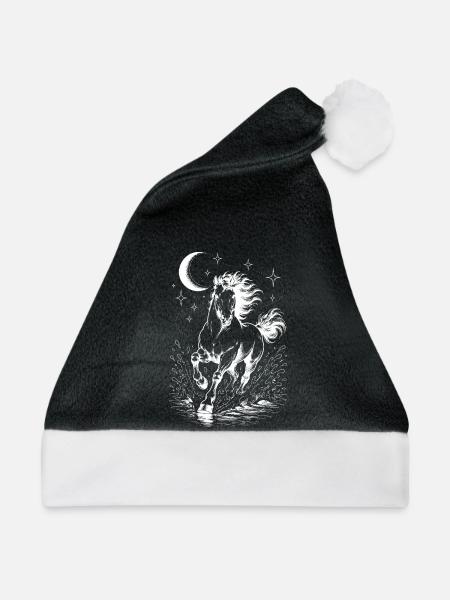Himmlisches Pferd Mondsterne Dunkle ästhetische Linienzeichnung - Weihnachtsmütze - Schwarz/Weiß - Vorne